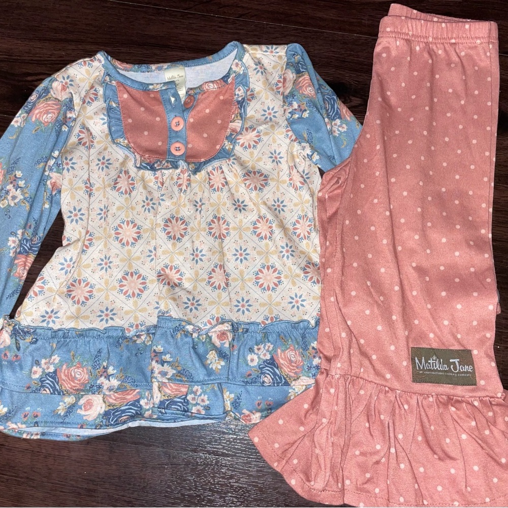 Matilda Jane Kids Pajama Set - Blue and Pink Floral